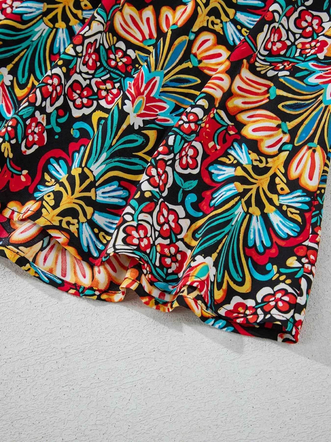 Floral Print High Waist Maxi Dress with Thin Straps.