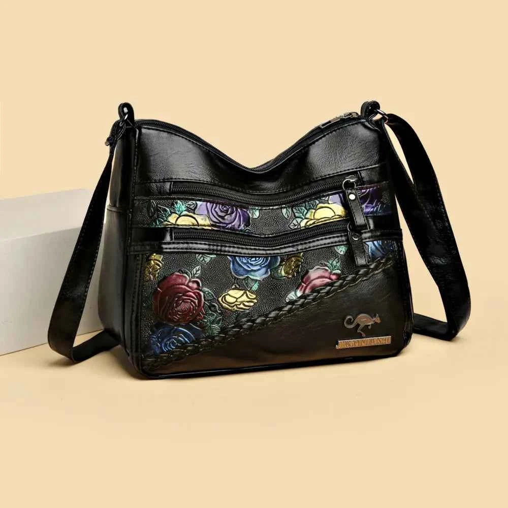 Large PU Leather Rose Pattern Shoulder Bag.