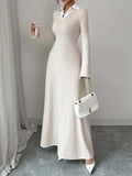 Ribbed Knit Long Sleeve Maxi Dress with Collar.