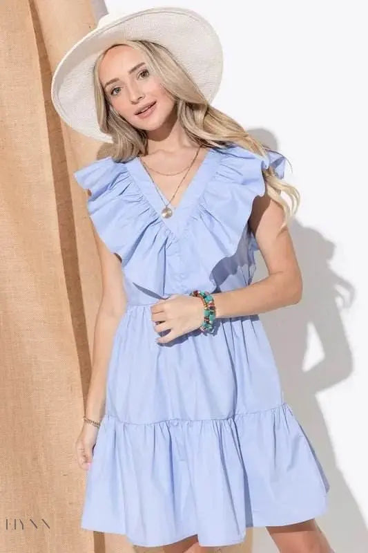 Chevron Ruffle Casual Dress with Florence Hem for Effortless Style - EBYNN