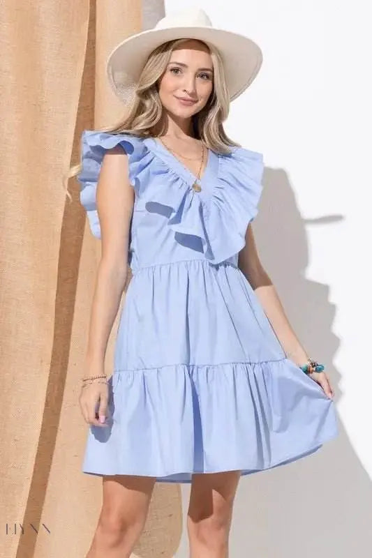 Chevron Ruffle Casual Dress with Florence Hem for Effortless Style - EBYNN