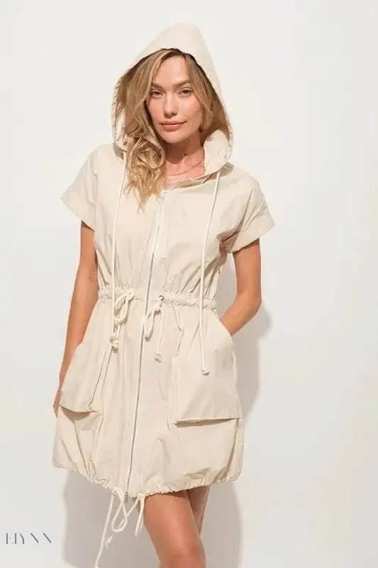 Hooded Mini Dress with String Details - EBYNN