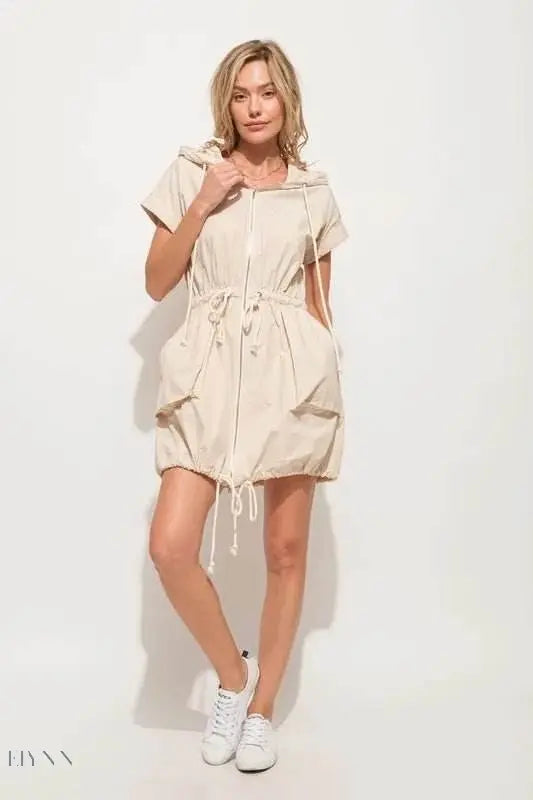 Hooded Mini Dress with String Details - EBYNN