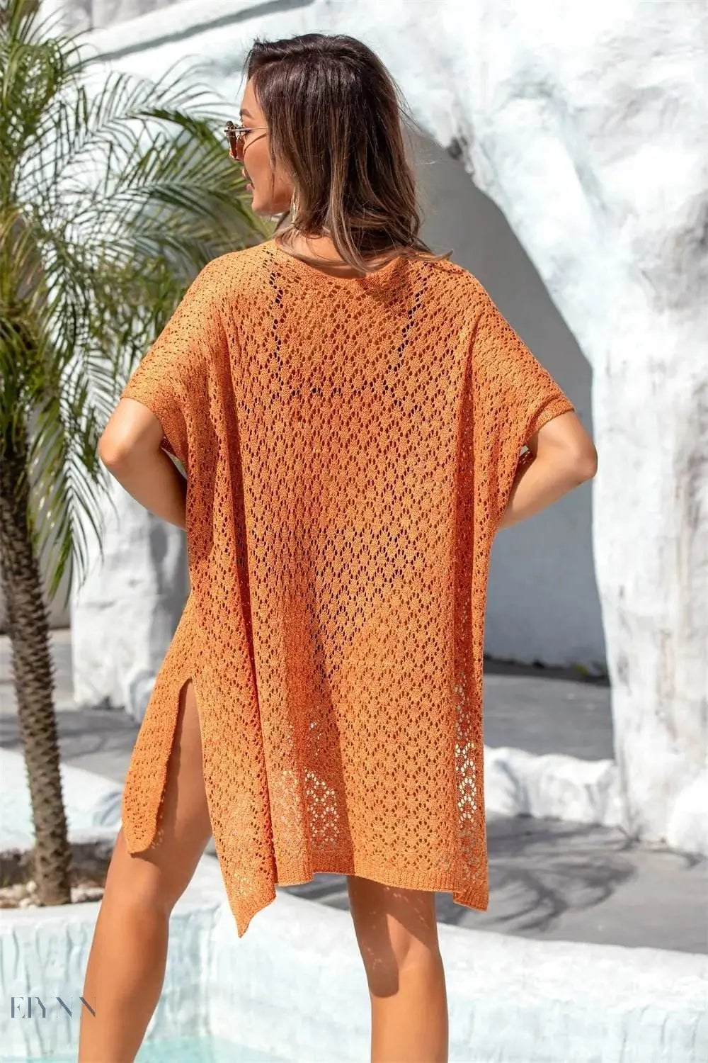 Angel Wings Openwork Slit Scoop Neck Cover Up - EBYNN