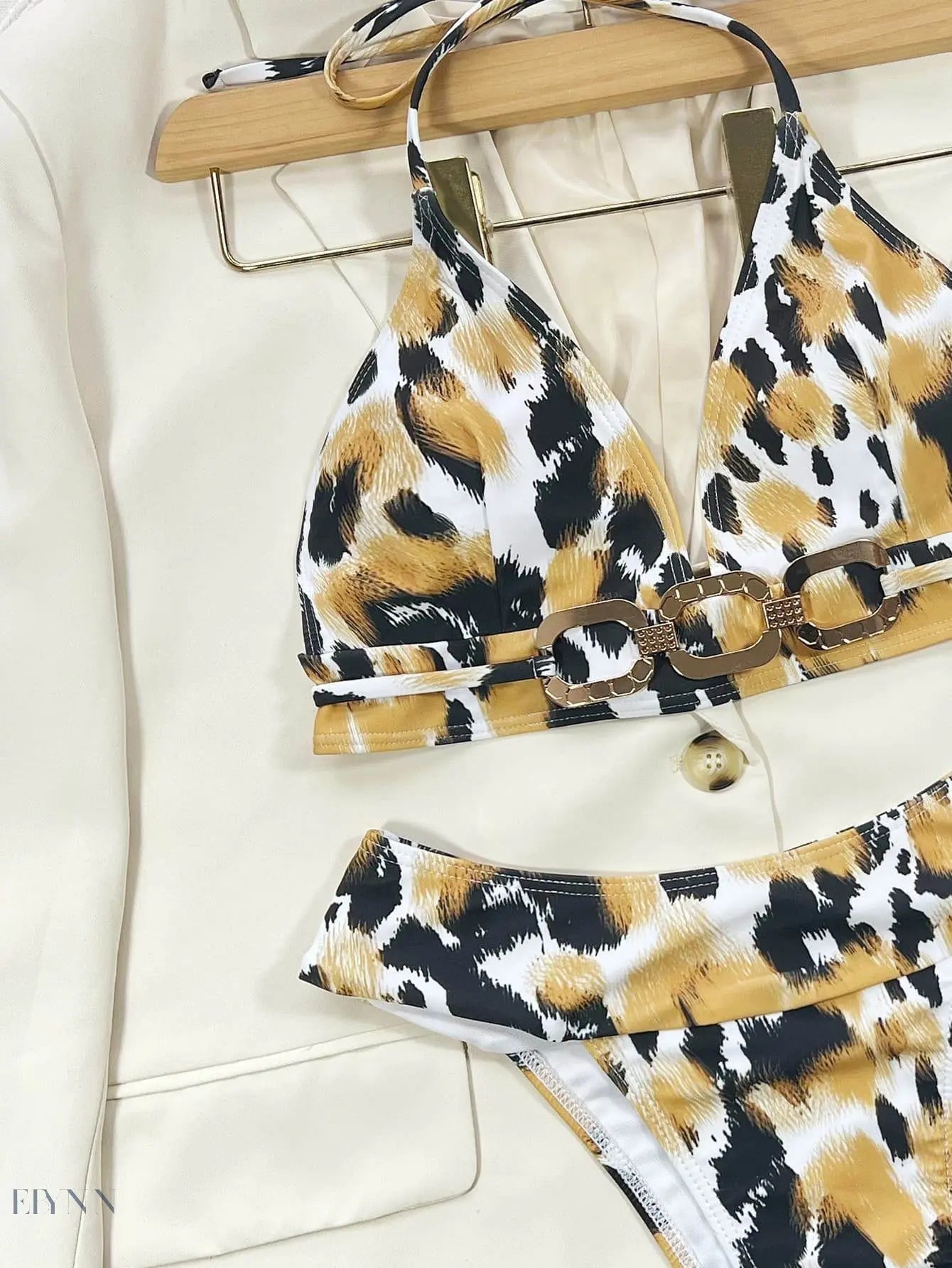 Animal Print Halter Neck Bikini Set - EBYNN