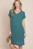 BOMBOM V-Neck Ruffled Dress with Pockets - Short Sleeve Style - EBYNN