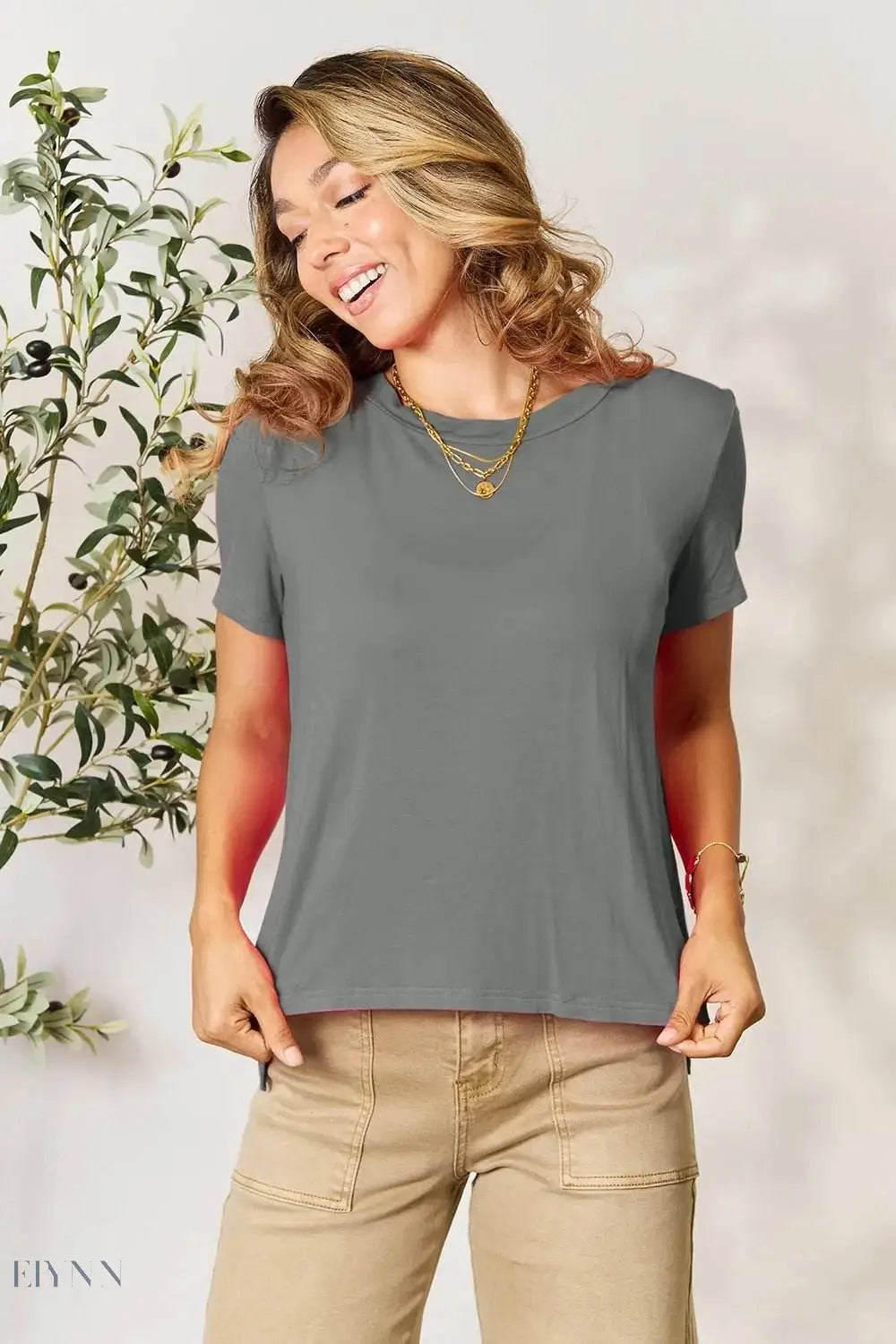 Basic Round Neck T-Shirt - Full Size Short Sleeve Tee for Everyday Wear - EBYNN