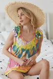 BiBi Tie Dye V Neck Top with Ruffle - Stylish Knit. - EBYNN