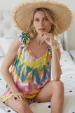 BiBi Tie Dye V Neck Top with Ruffle - Stylish Knit. - EBYNN
