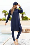 Three-Piece Cap, Long Sleeve Hooded Top and Pants Swim Set - EBYNN