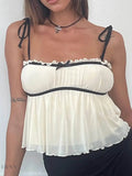 Contrast Trim Cami Top with Adjustable Tie Straps - EBYNN