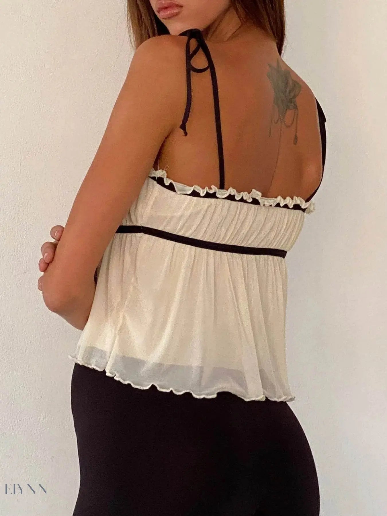 Contrast Trim Cami Top with Adjustable Tie Straps - EBYNN