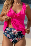 Crisscross Ruffled V-Neck Tankini Set - EBYNN