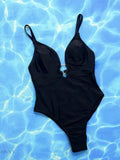 Crisscross Spaghetti Strap Plunge One-Piece Swimwear - EBYNN