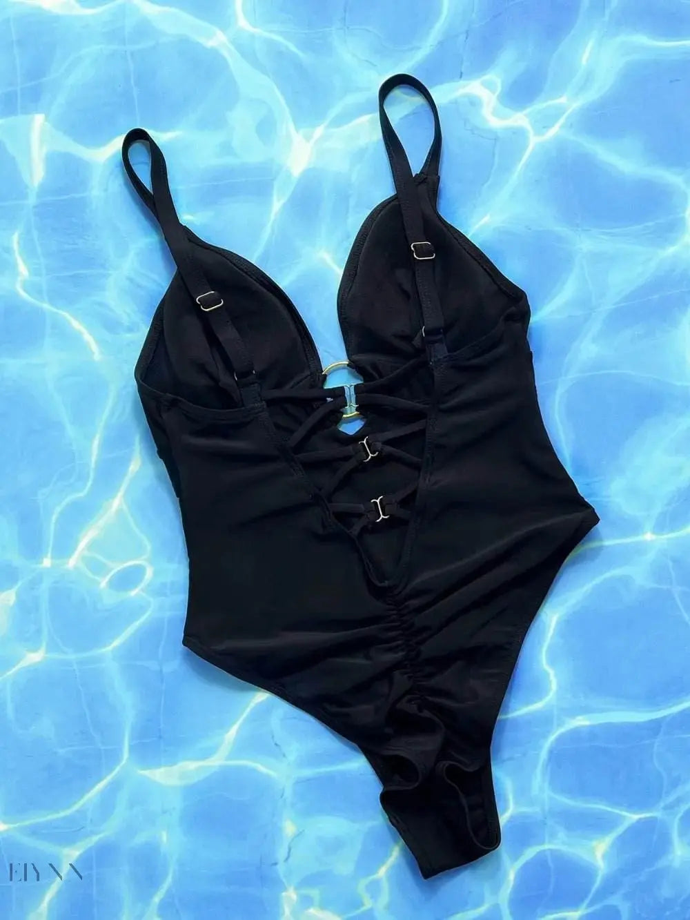 Crisscross Spaghetti Strap Plunge One-Piece Swimwear - EBYNN