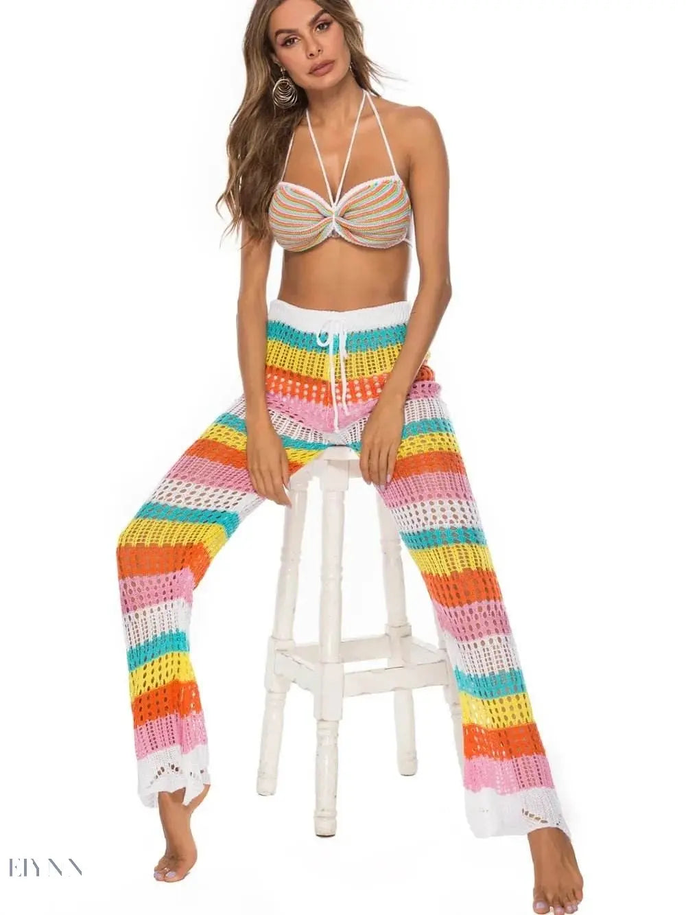 Cutout Contrast High Waist Swim Pants - EBYNN