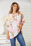 Floral Round Neck Top with Three-Quarter Sleeves - EBYNN