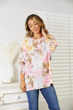 Floral Round Neck Top with Three-Quarter Sleeves - EBYNN