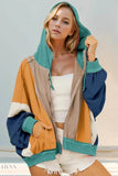 Double Take Full Size Color Block Zip Up Hoodie - EBYNN