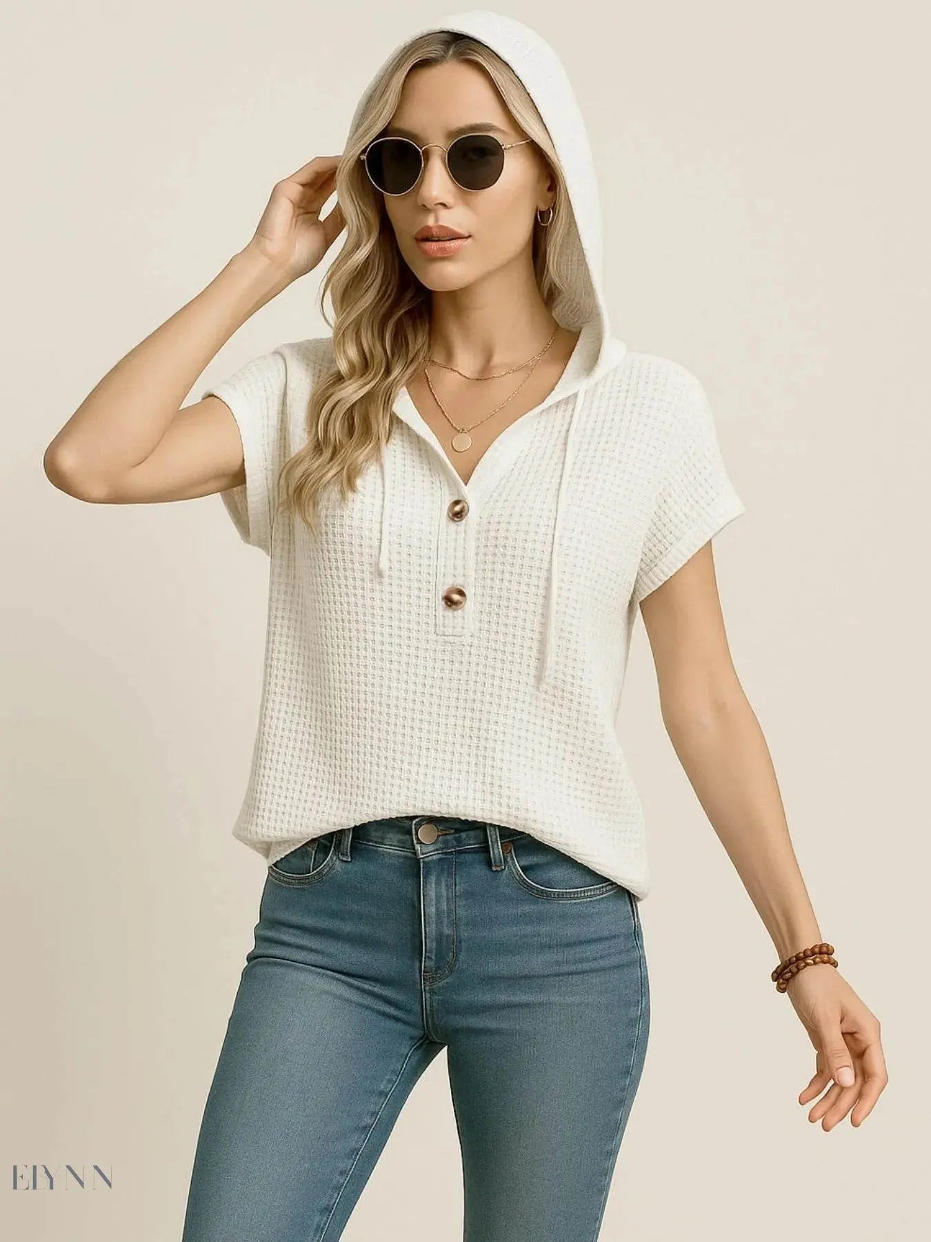 Drawstring Waffle Knit Hoodie for Ultimate Comfort and Style - EBYNN