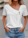 Eyelet Asymmetrical T-Shirt with Short Sleeves - EBYNN