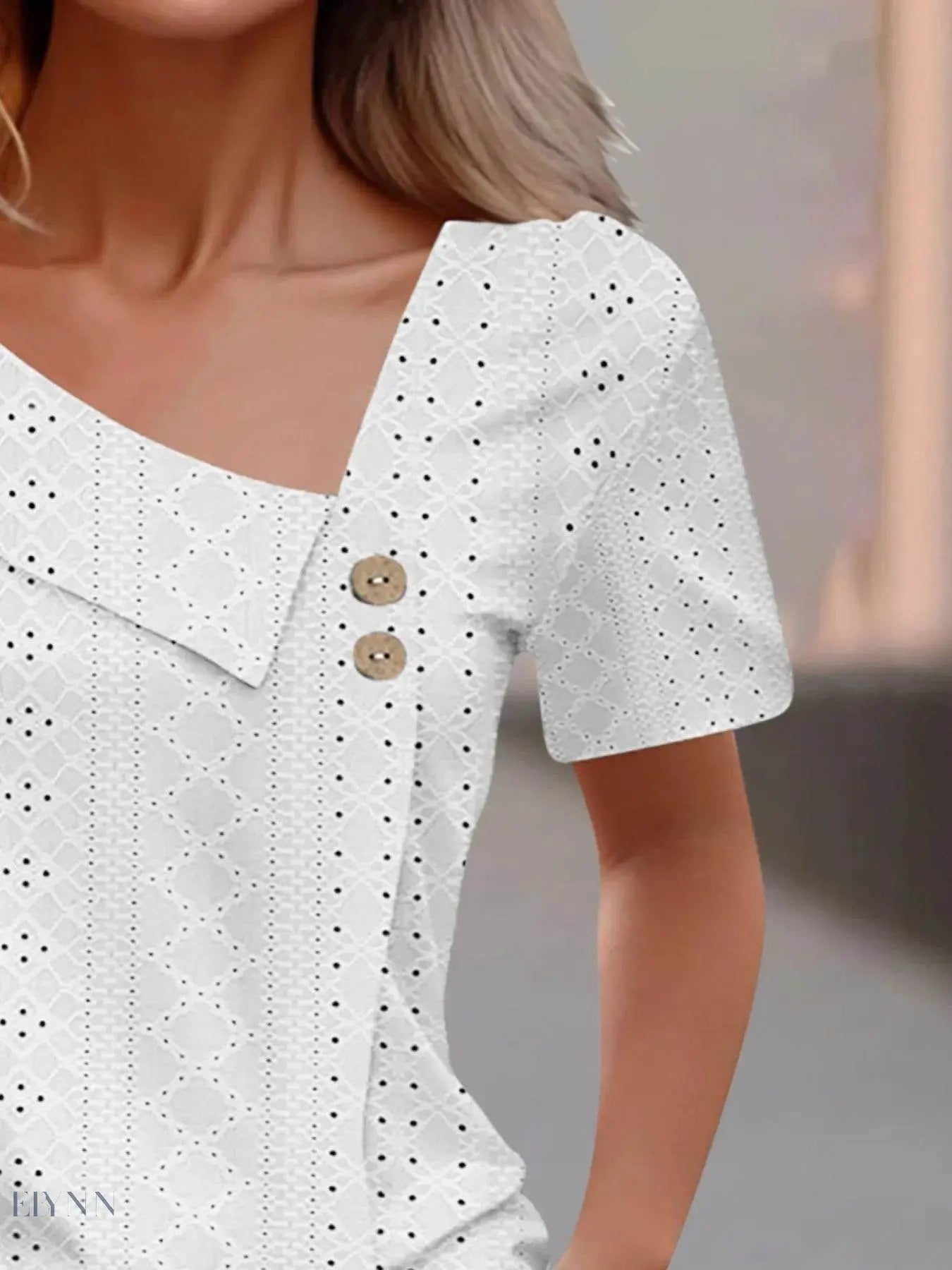 Eyelet Asymmetrical T-Shirt with Short Sleeves - EBYNN