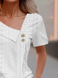 Eyelet Asymmetrical T-Shirt with Short Sleeves - EBYNN