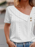 Eyelet Asymmetrical T-Shirt with Short Sleeves - EBYNN
