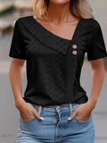 Eyelet Asymmetrical T-Shirt with Short Sleeves - EBYNN
