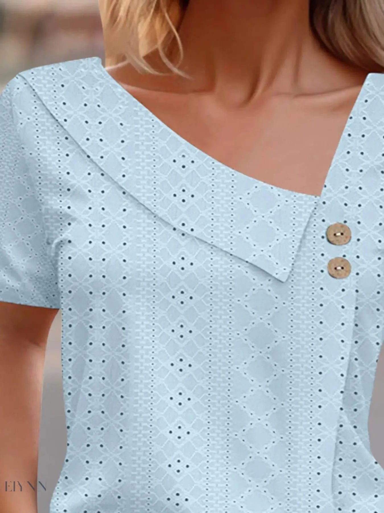 Eyelet Asymmetrical T-Shirt with Short Sleeves - EBYNN
