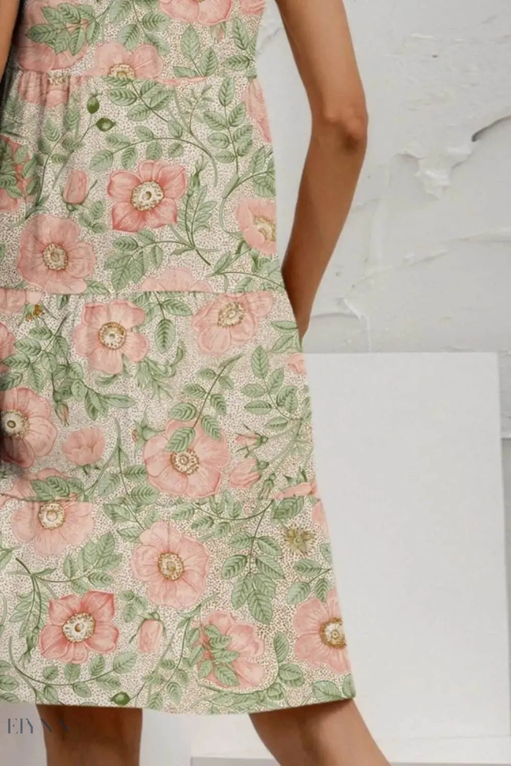 FAM-FAM Tiered Sleeveless Dress - Printed Round Neck Design - EBYNN