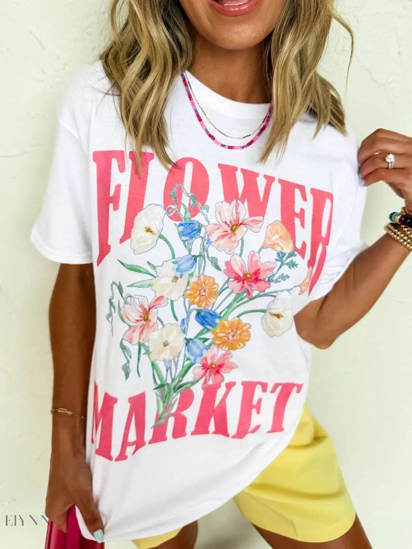 Flower Market T-Shirt - Graphic Round Neck Design for Floral Lovers - EBYNN