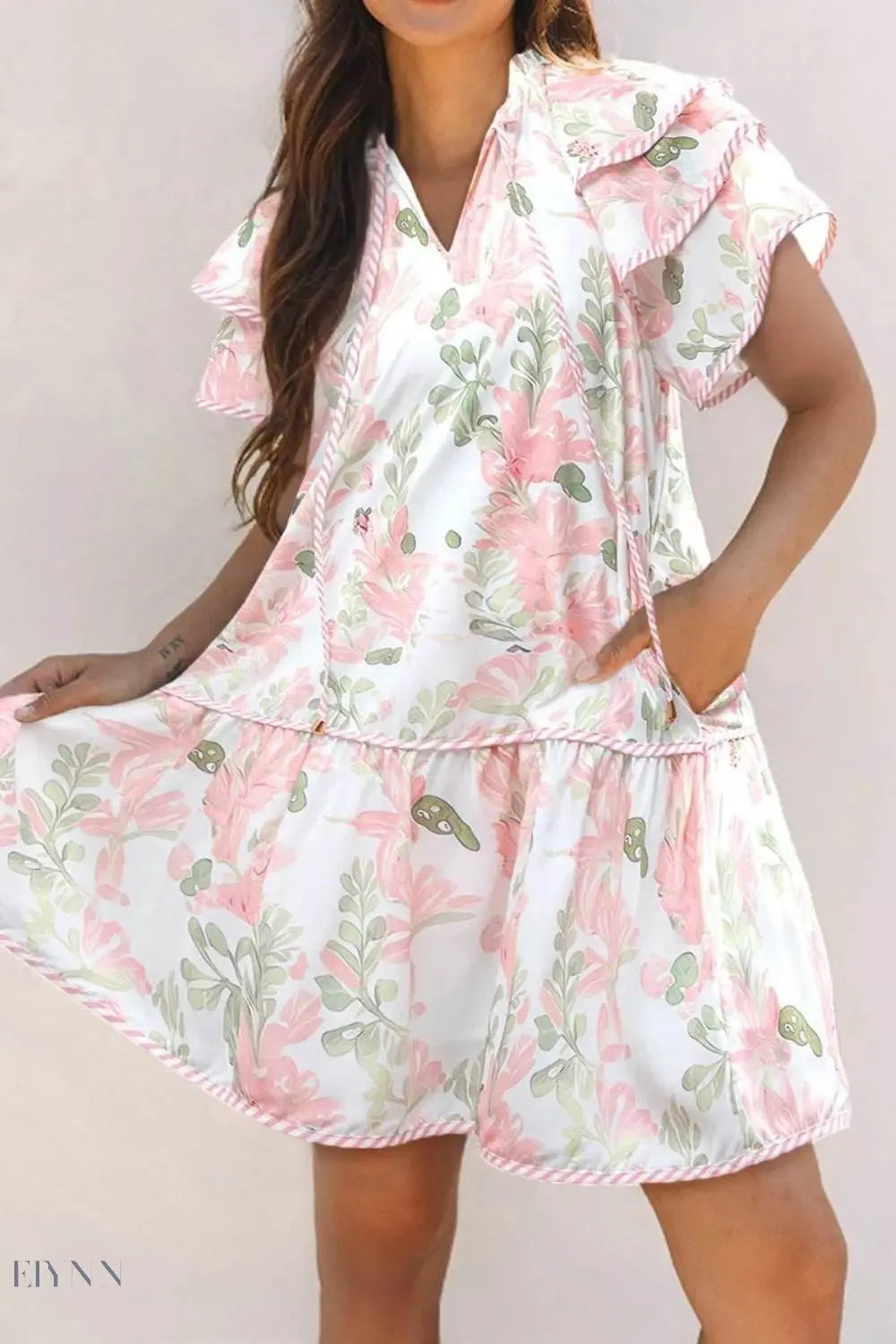 Floral Contrast Edge Layered Mini Dress - EBYNN