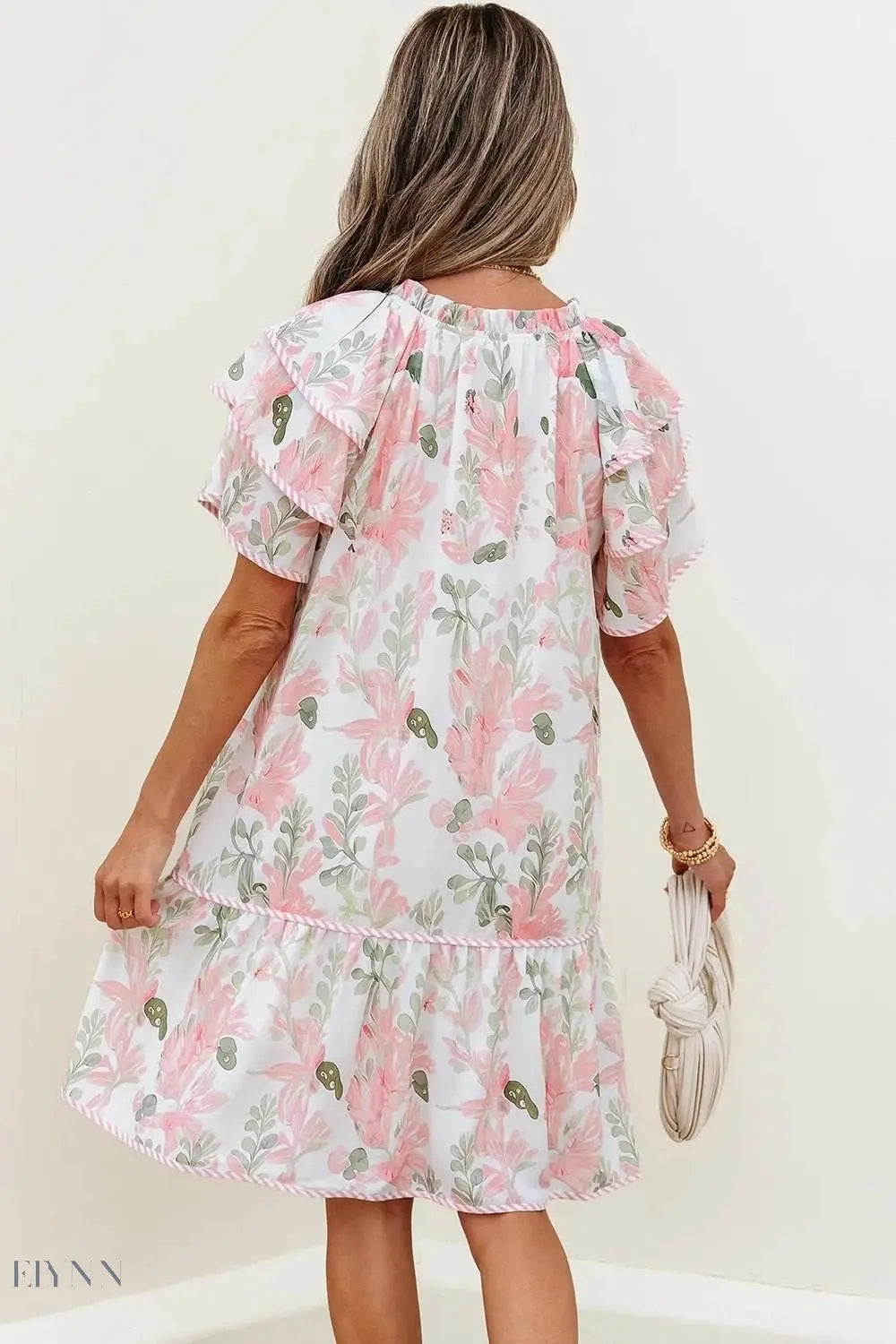 Floral Contrast Edge Layered Mini Dress - EBYNN