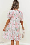 Floral Contrast Edge Layered Mini Dress - EBYNN