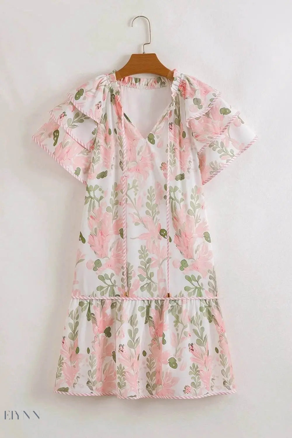 Floral Contrast Edge Layered Mini Dress - EBYNN