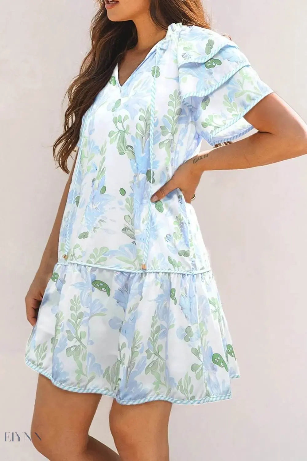 Floral Contrast Edge Layered Mini Dress - EBYNN