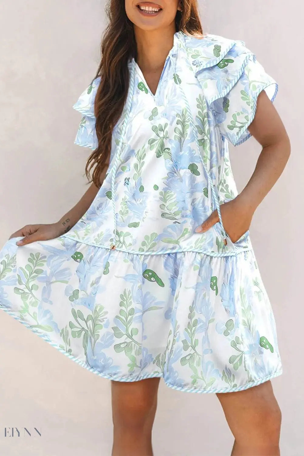 Floral Contrast Edge Layered Mini Dress - EBYNN