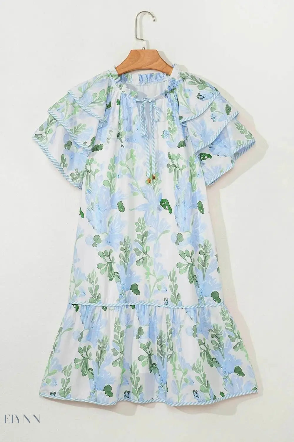 Floral Contrast Edge Layered Mini Dress - EBYNN