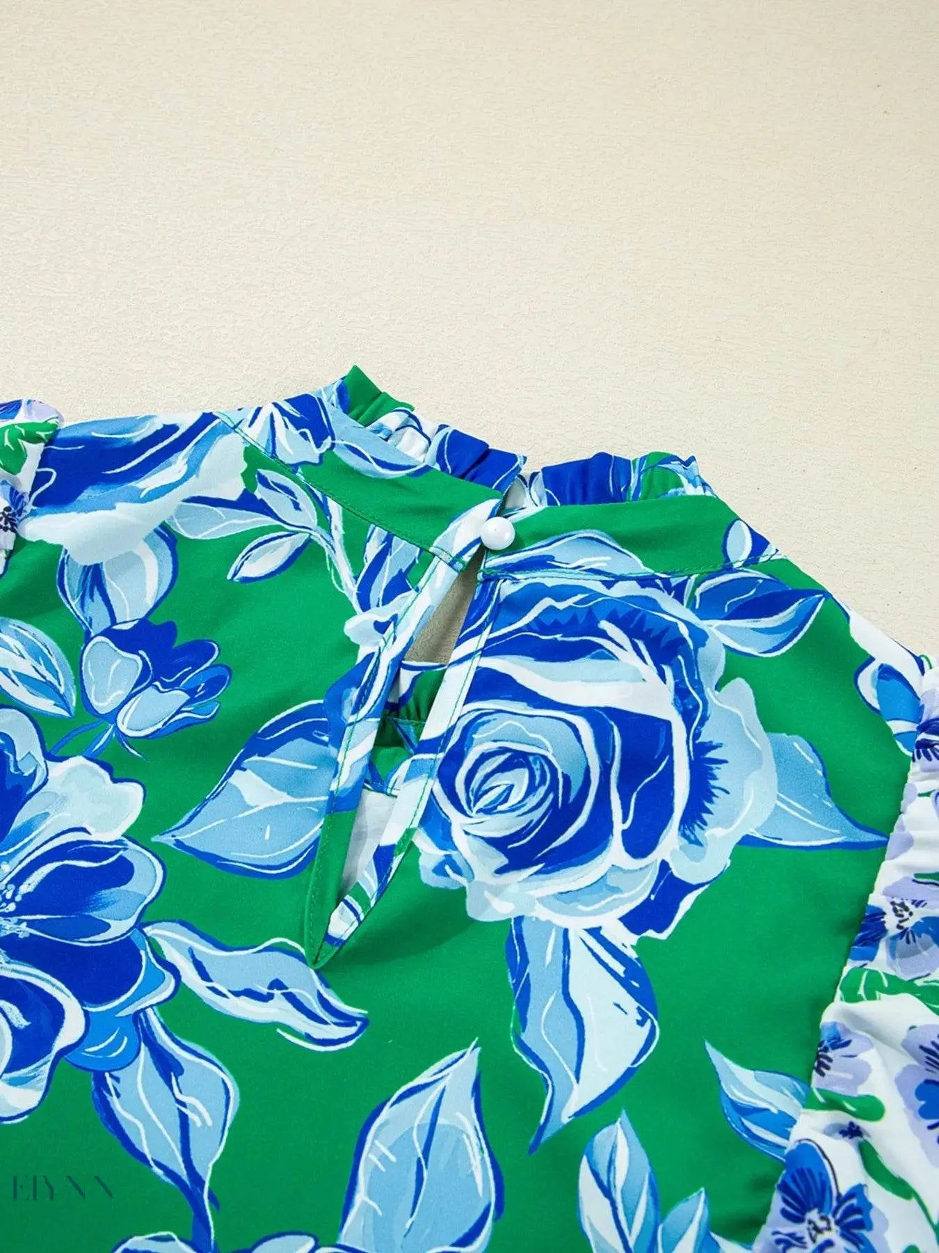 Floral Lace Blouse with Ruffle Sleeves and Pleated Design - EBYNN