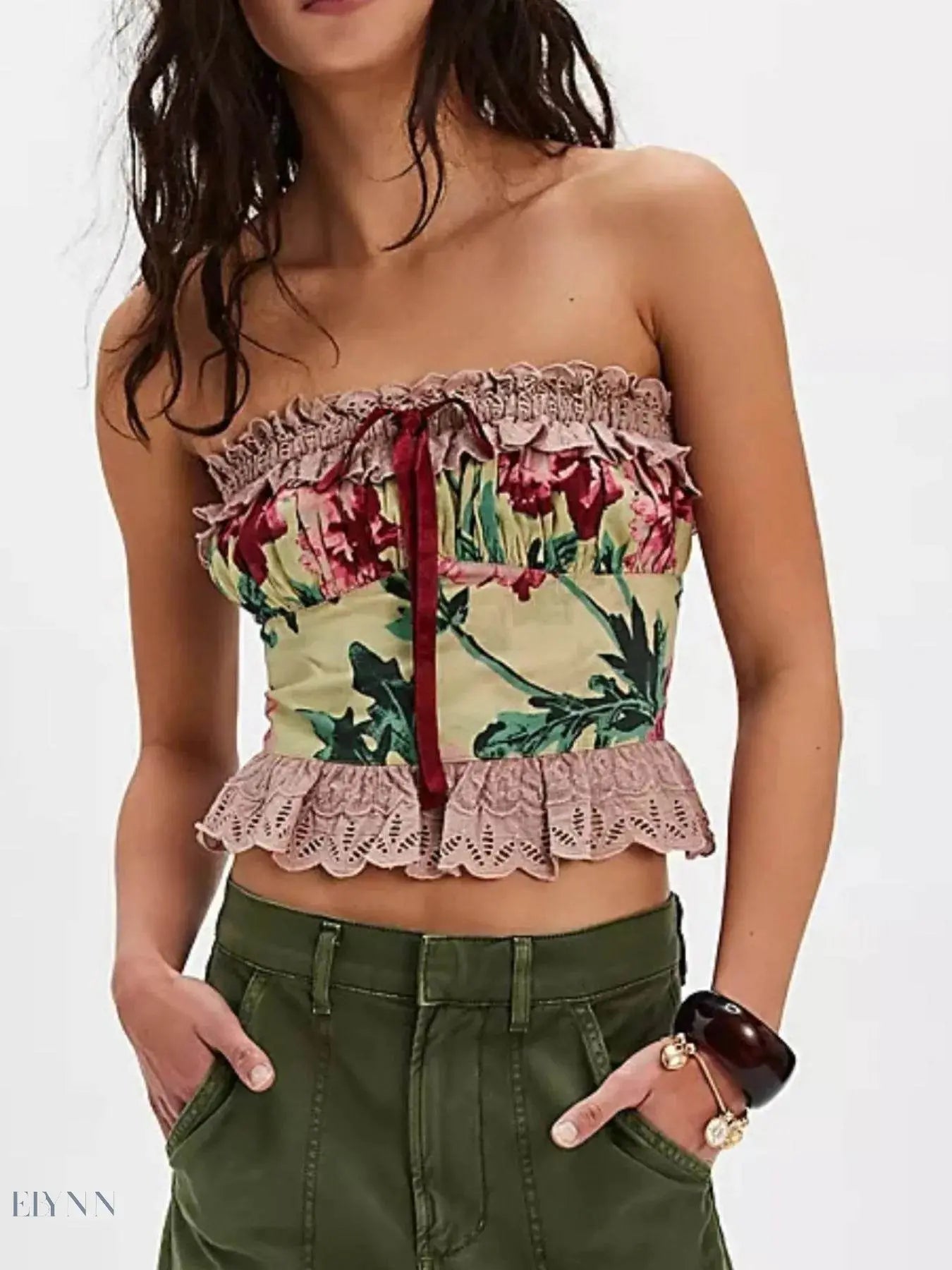 Floral Lace Tube Top with Lace Trim for Stylish Summer Looks - EBYNN