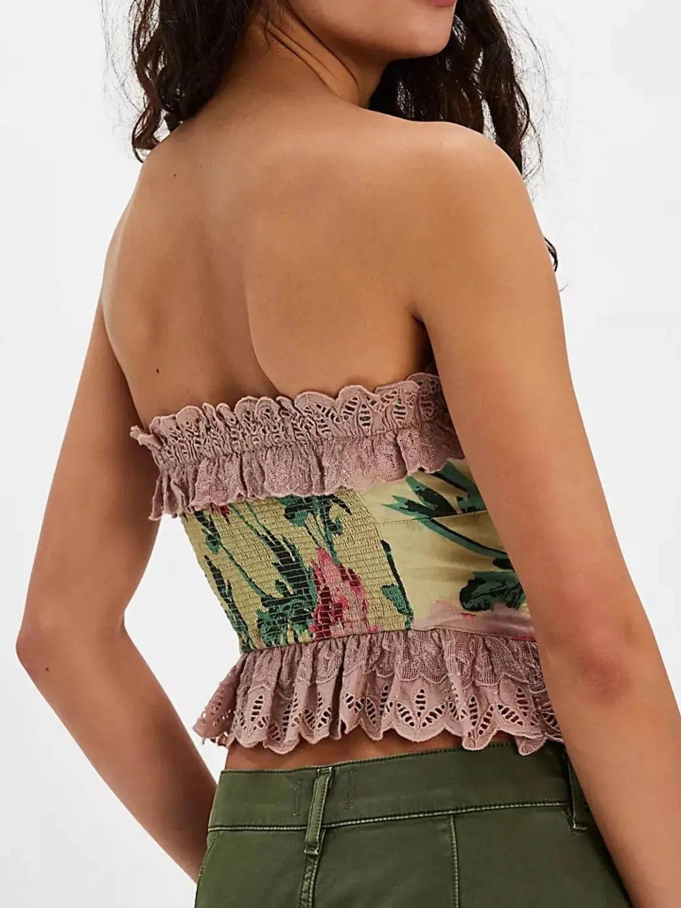 Floral Lace Tube Top with Lace Trim for Stylish Summer Looks - EBYNN
