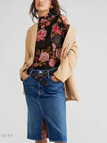 Floral Print Long Sleeve Top with Mock Neck - EBYNN