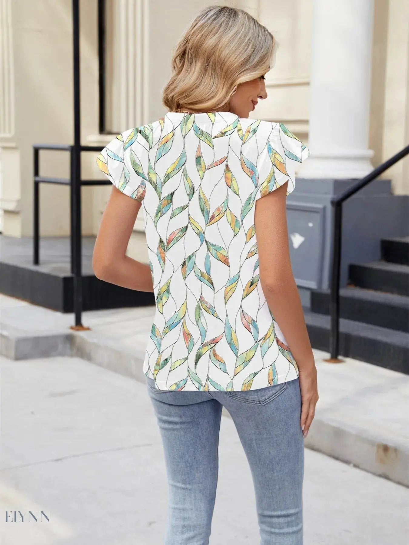 Floral Summer Blouse with V-Neck and Cap Sleeves for Effortless Style - EBYNN