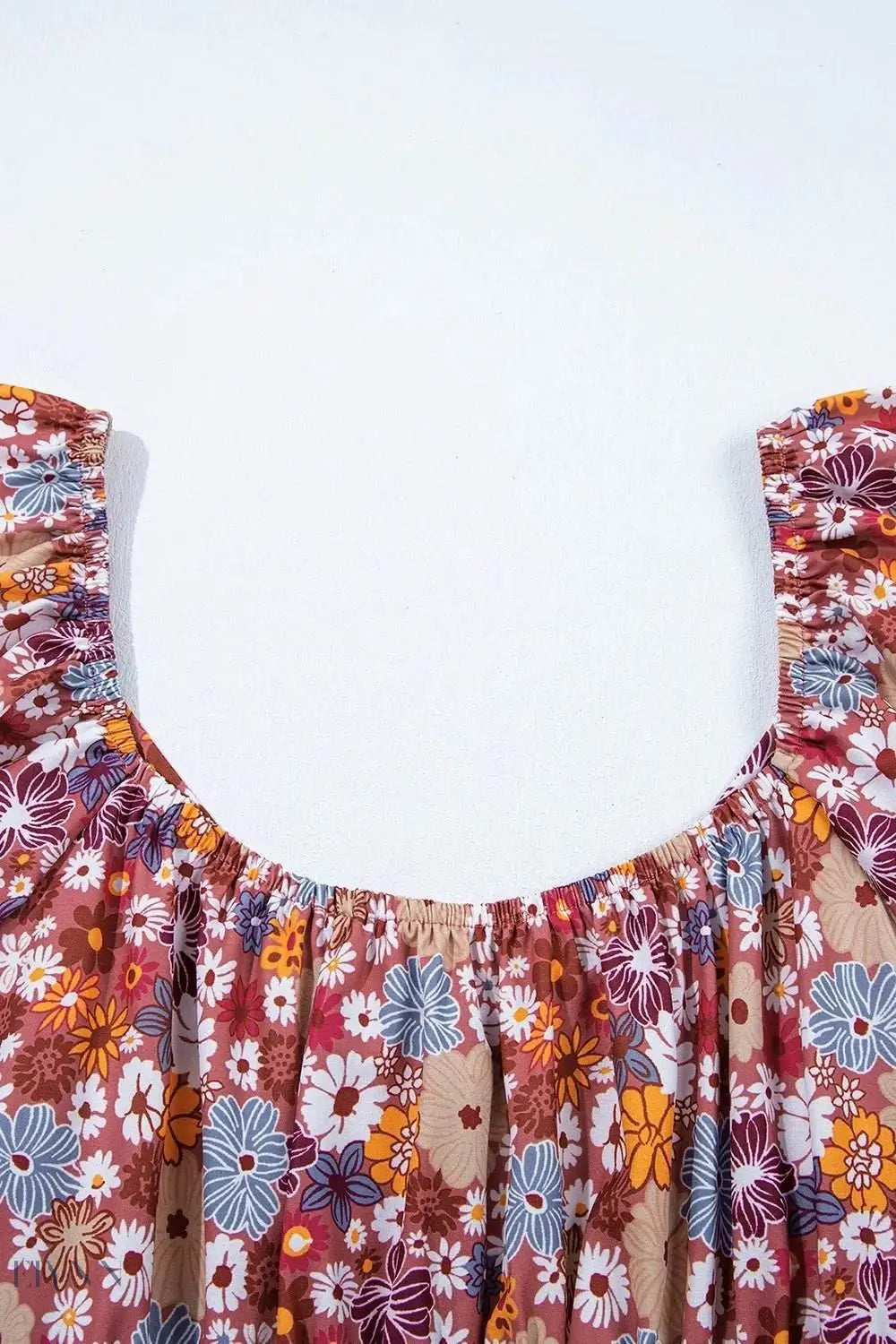 Floral Puff Sleeve Square Neck Mini Dress with Open Back - EBYNN