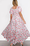 Floral Puff Sleeve Dress with Short Tiered Design - EBYNN