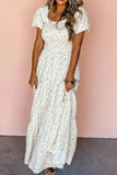 Floral Smocked Puff Sleeve Maxi Dress - EBYNN