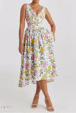 Floral V-Neck Sleeveless Midi Dress with Pockets - EBYNN