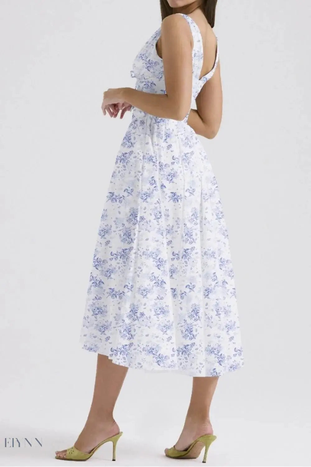 Floral V-Neck Sleeveless Midi Dress with Pockets - EBYNN