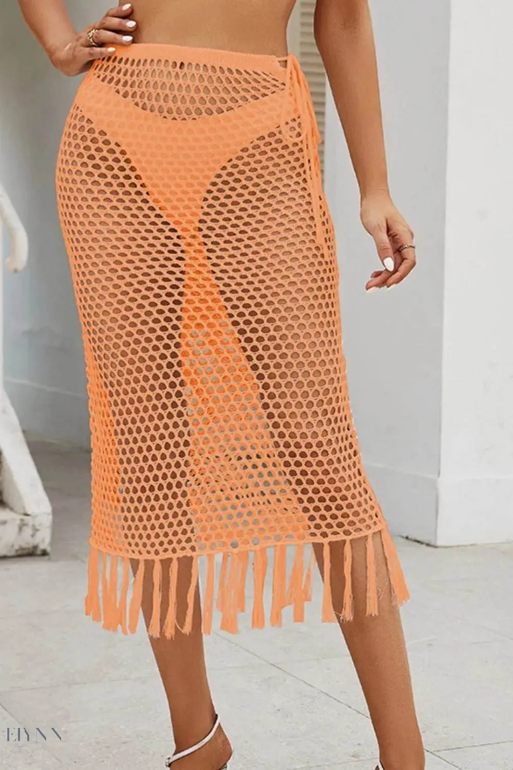 Fringe Openwork High Waist Swim Skirt - EBYNN